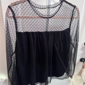 J. Crew Black Sheer Polka Dot Blouse